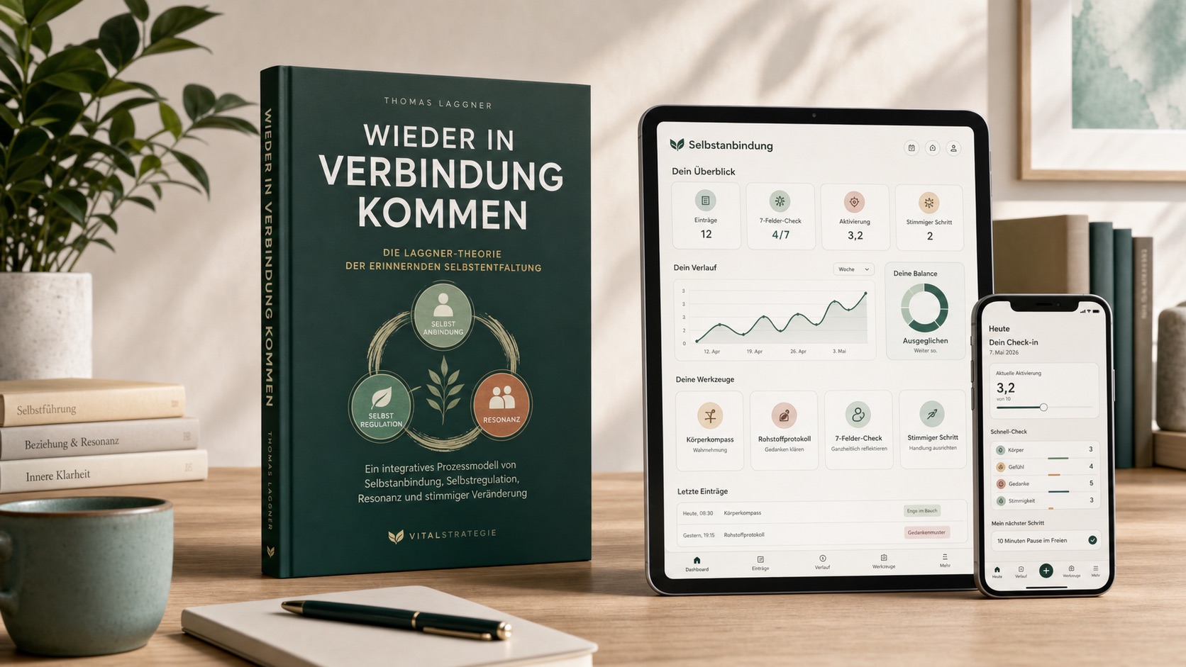 Buch, Tablet und Smartphone als digitales Begleitsystem